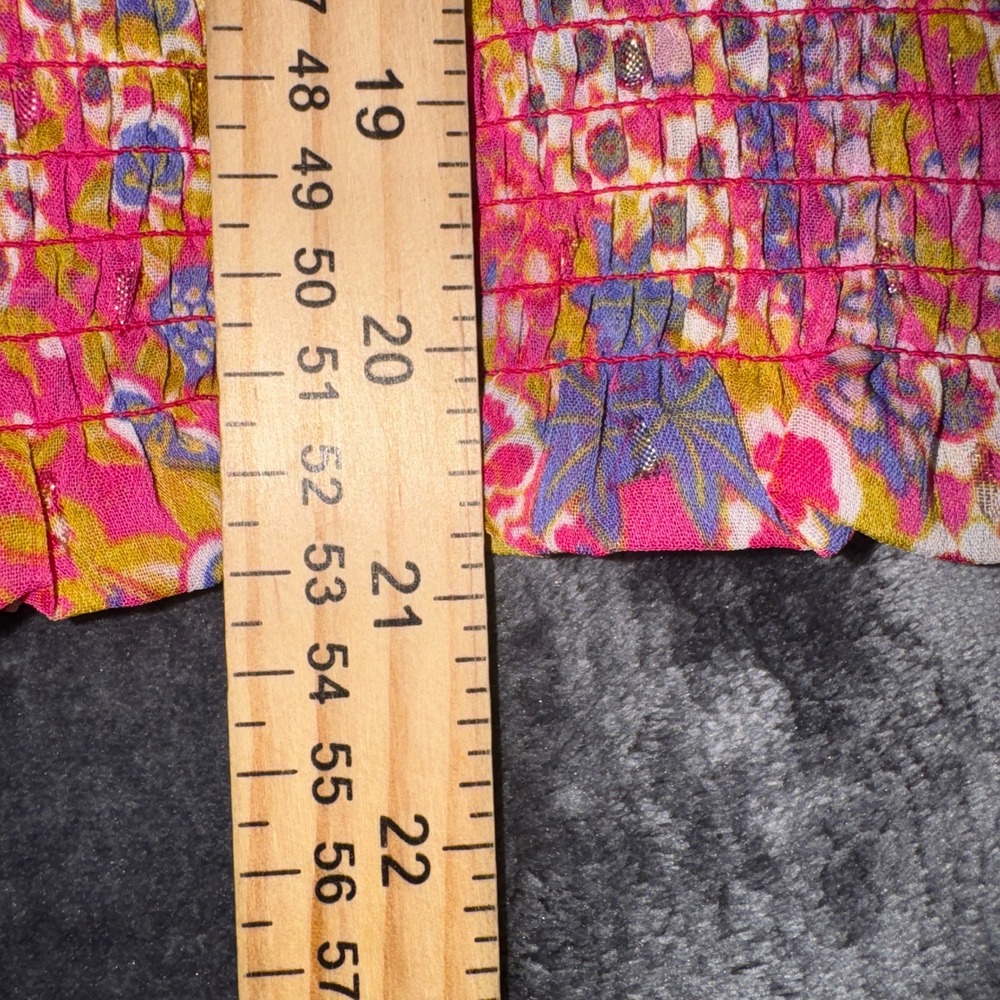 Joie Pink Floral Smocked Waist Blouse Metallic Gold Accents XS 1259453 - Picture 11 of 11